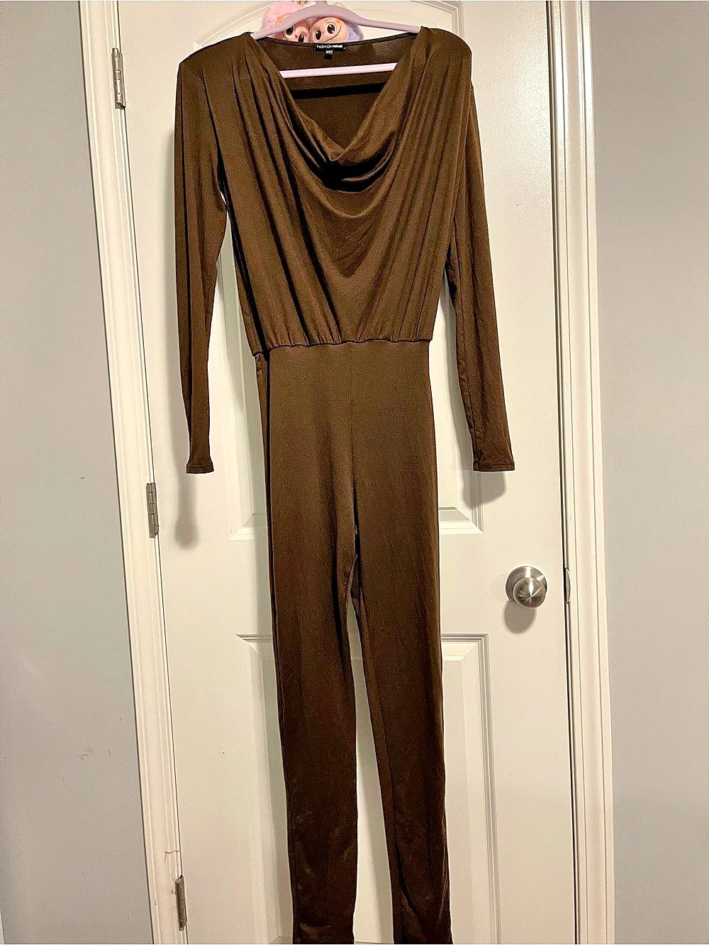 Fashion Nova Pull Up Late Long Sleeve Jumpsuit Brown Jumpsuit